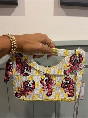 Kids Beaded Lobster Checkered Handbag - Yellow & White